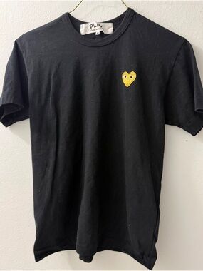 Comme des Garcons Black Short Sleeve Tee with Yellow Heart Patch